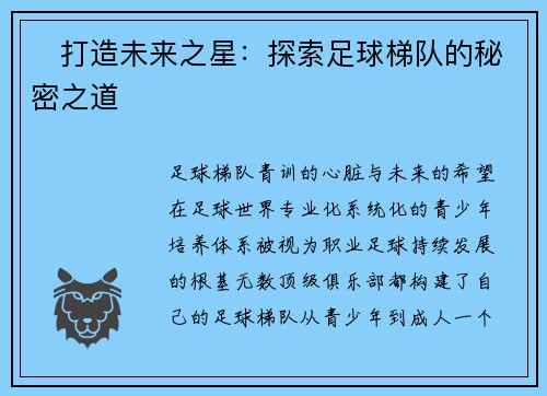 ⚽打造未来之星：探索足球梯队的秘密之道